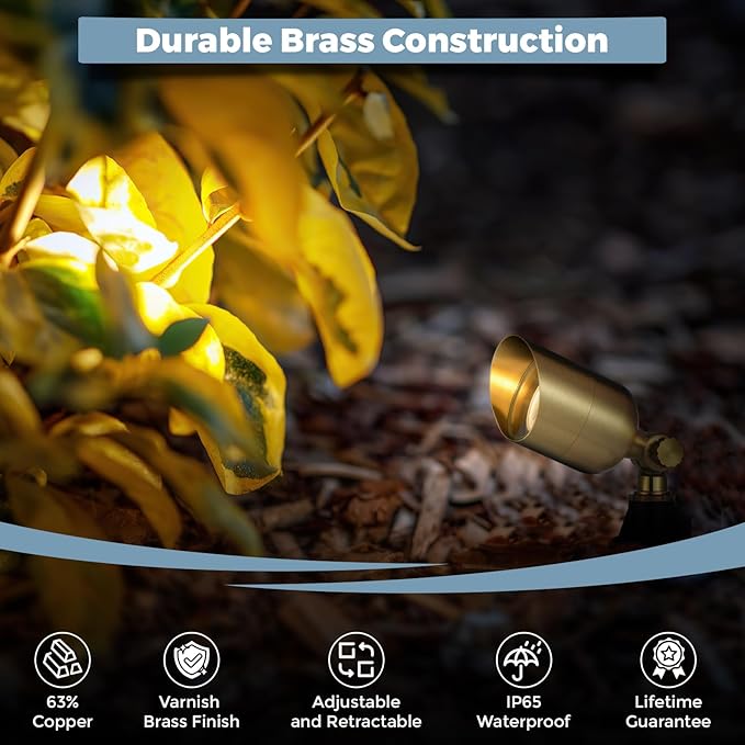 Gardencoin Solid Brass Outdoor Landscape Spotlights 12V LED Low Voltage Wired Waterproof Landscape Lighting Accent Lights for Yard Tree Wall Gold Up Lighting Fixture Without MR16 Bulb(6 Pack)