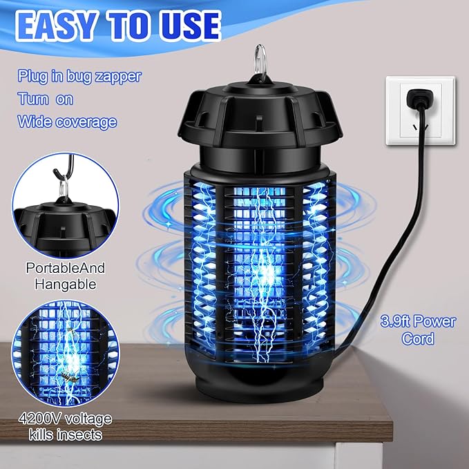Qualirey 2 Packs Fly Zapper Bug Killer 4000v 20w Power Electric Mosquito Trap Mosquito Killer with 3.9ft Cords for Outdoor Indoor Ipx4 Waterproof Insect Trap with 2 Brushes for Home Patio Camping
