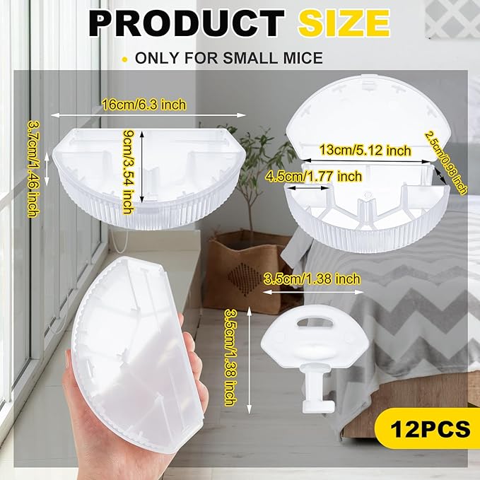 Qualirey 12 Pcs Mouse Station with Keys Mice Bait Stations Waterproof Indoor Outdoor Traps Boxes Bait Not Included Suitable for Small (Translucence)