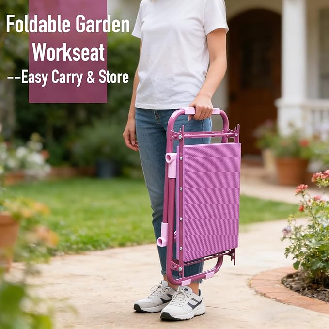 Folding Garden Stool and Kneeler Heavy Duty Garden Kneeler and Seat Kneeling Device for Gardening Gardeners and Seniors (Purple)