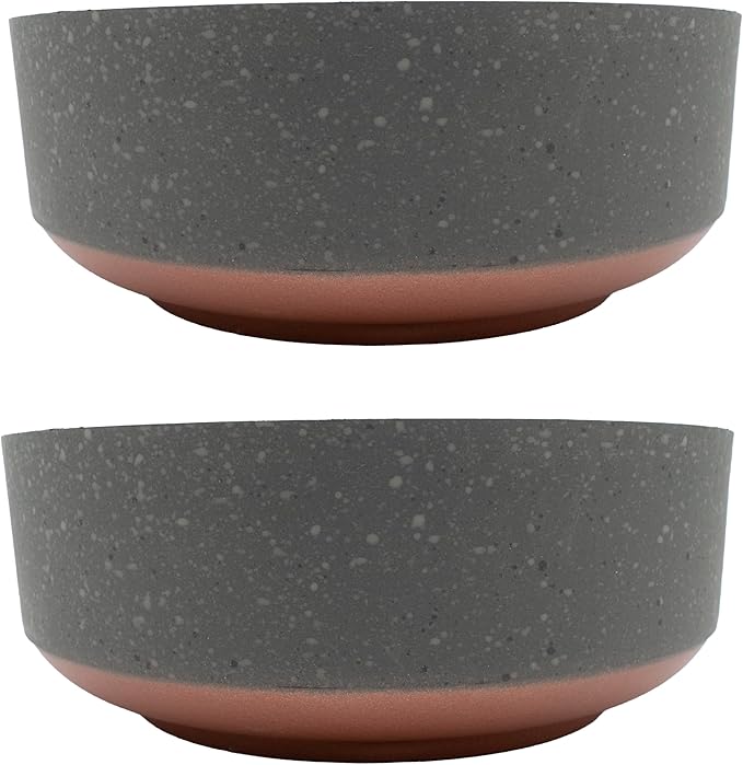 The HC Companies 8 Inch Round Plastic Succulent Capri Bowl Decorative Indoor Flower Succulent Planter Pot with Drain Plug Hole Faux Concrete Color with Copper Bottom Color (2 Pack)