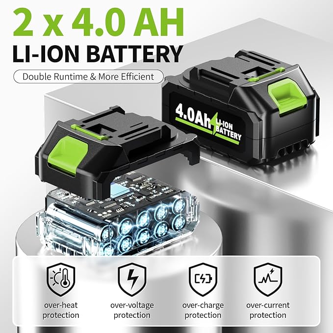 Leaf Blower Cordless 500CFM/150MPH Cordless Leaf Blower with 2 x 4.0Ah Batteries &amp 3 Tubes 6 Speed Modes Electric Leaf Blowers Battery Powered for Cleaning Patio Yard Garage Lawn (Green)