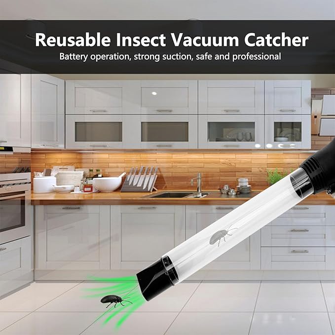 2 Pack Bug Vacuum Catcher for Adults and Kids Battery Powered Bug Sucker for Home Garden Cordless Spider Vacuum Small Insect Catcher Tool with LED Light for Spider Moth Beetle Cockroach Stink Bug