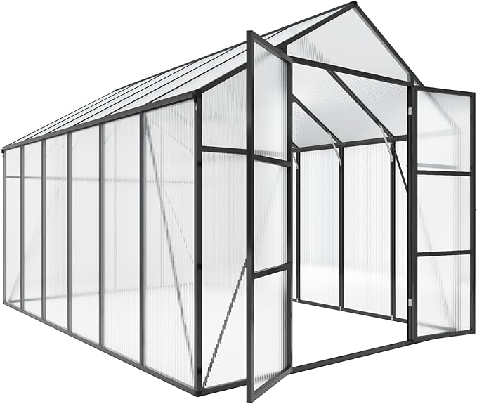 Greenhouse for Outdoors 8x12x7.8FT Polycarbonate Greenhouse with Stronger Wind Protection and Roof Vent Walk-in Large Aluminum Sunroom Winter Proof Black