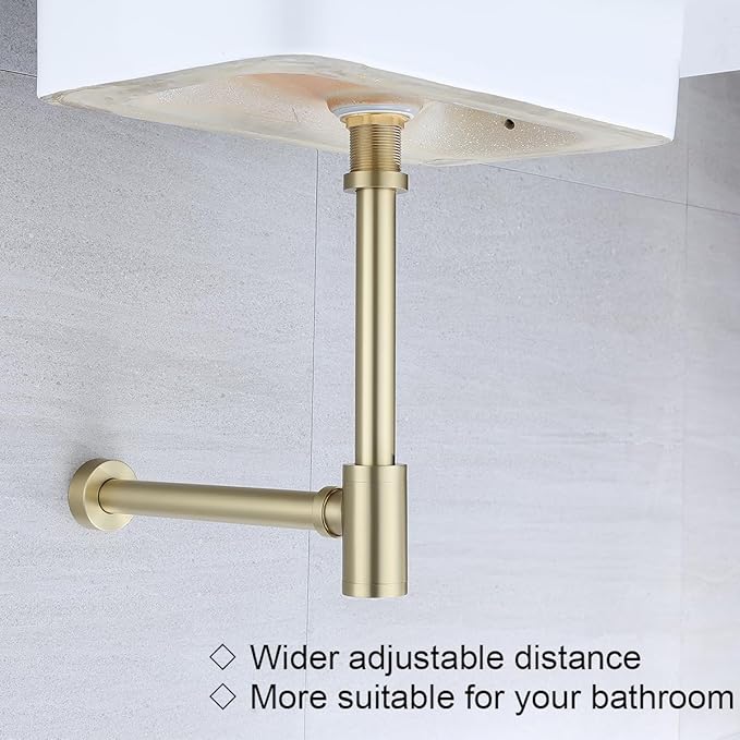 RANDOM Brushed Gold Brass Round Bottle P Trap Kit with Pop Up Drain Stopper without Overflow.RD83888BG-L-S8