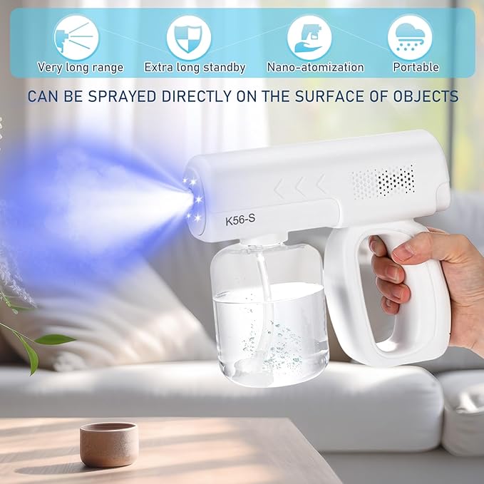 Qualirey 2 Pack Rechargeable Atomizer Sprayer Gun Handheld Nano Spray Cordless Steam Large Capacity Electric Fogger Machine for Car School Home Hotel 1200mAh