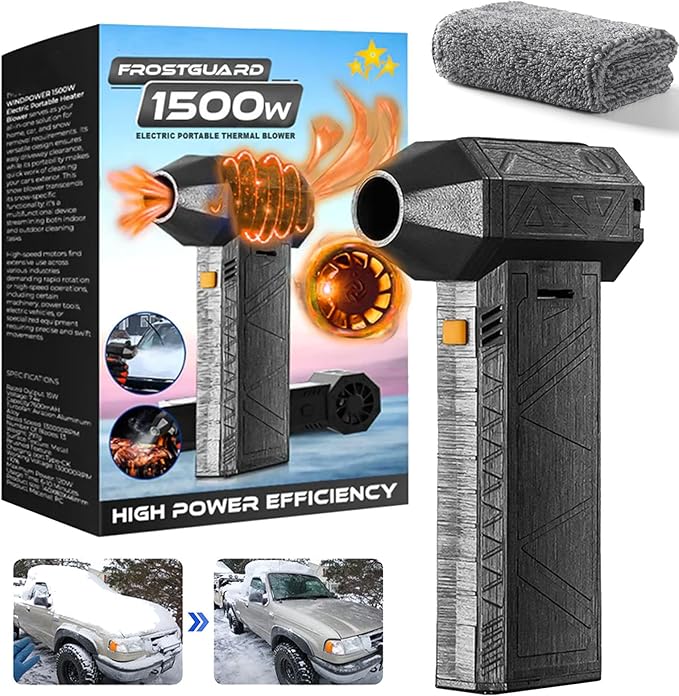 1500w Thermal Blower 2026 Upgrade Portable Snow Blower for Car Electric Windshield Antifreeze Blowe -3 Gear Adjustable Strong Airflow for Drying/Dust Removal/Cleaning (1PC)