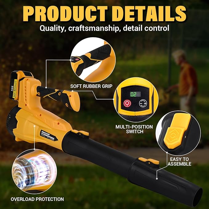 Cordless Leaf Blower for Dewalt 20V Battery - 500 CFM/150 MPH Electric Leaf Blower with Brushless Motor 6-Speed Adjustable (150MPH) for Lawn/Yard Care (Tool Only)