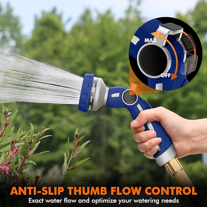 RESTMO Hose Nozzle Heavy Duty Metal Water Hose Sprayer for Garden 9 Spray Patterns | High Pressure | Thumb Flow Control | On/Off Valve Ideal for Lawn &amp Plant Watering Car &amp Pet Washing Bl