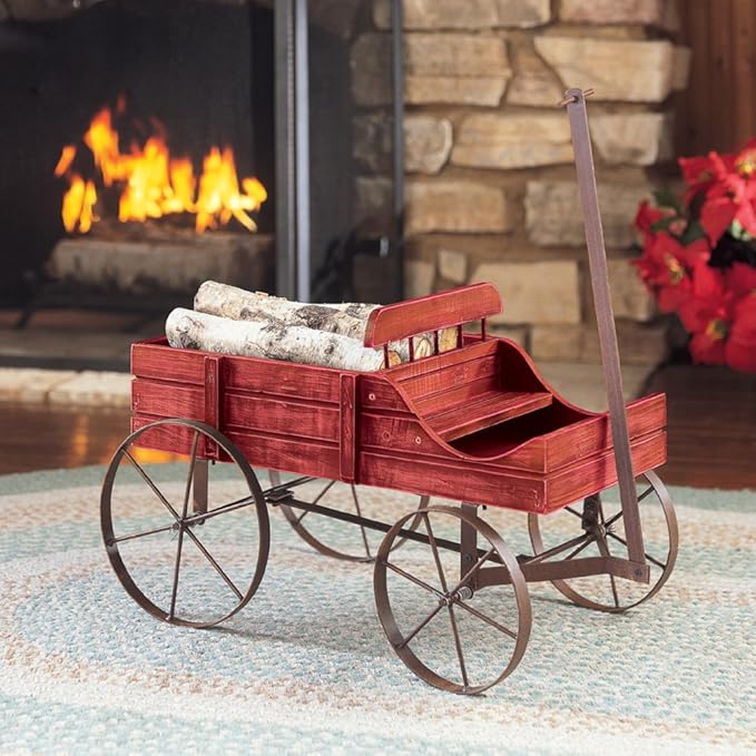 Collections Etc Amish Wagon Decorative Indoor/Outdoor Garden Backyard Planter Red