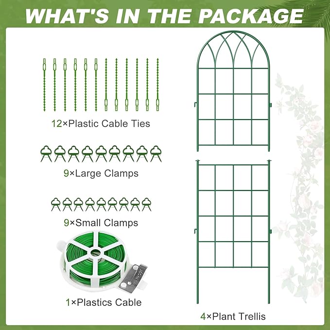 DoCred 4 Pack Garden Trellis for Climbing Plants 71 Inch Metal Plant Trellis for Plant Support Large Decorative Outdoor Trellis for Climbing Vegetable Flower Rose Vine Cucumber Green