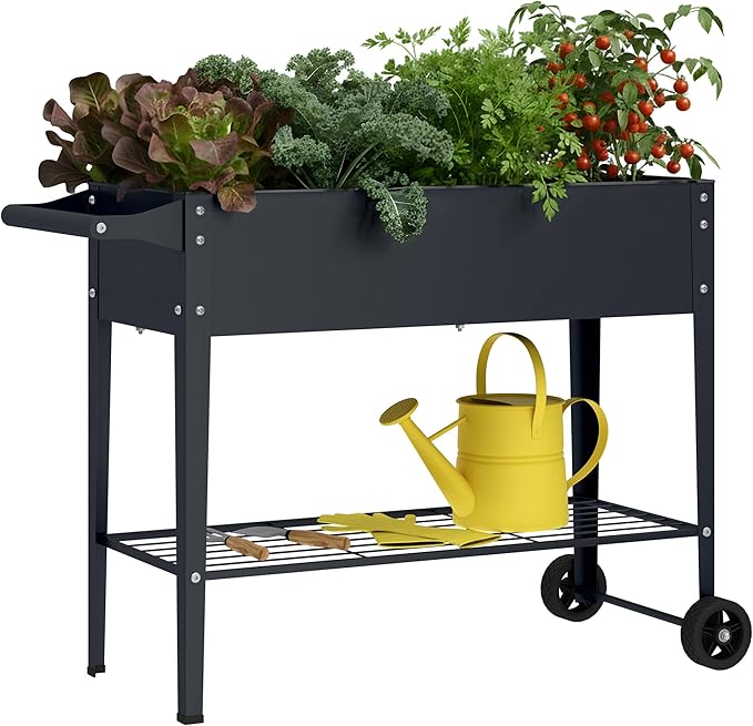 Elevate 32 Tall Raised Garden Bed with WheelPlanter Box for BackyardOutdoor Garden Patio Balcony 400lb CapacityGrey