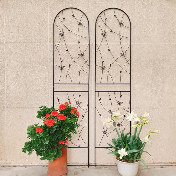 Sturdy Metal Garden Trellis for Climbing Plants – Rust-Resistant Outdoor Flower Support with Decorative Butterfly Design (2 Pack-H86'')