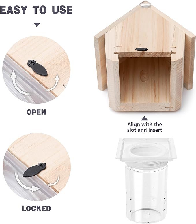 Carpenter Bee Trap for Outside - Church Style Nature Hanging Wood Carpenter Bee Traps Outdoor - Insect Traps with Removable Vault(1 Pack)