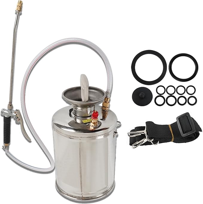 HOSTIC 1 Gallon Stainless Steel Sprayer Hand Pump Sprayer with Pressure Gauge Valve Adjustable Nozzle for Gardening Lawn and Cleaning