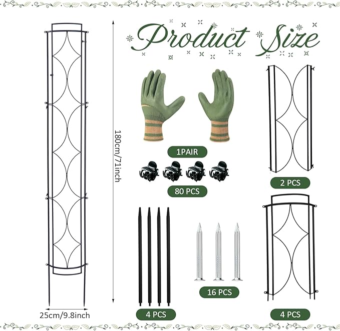 Novabright 2 Pack 71''h X9.8''w Garden Trellis for Climbing Plants Metal Plant Trelli Indoor Outdoor Metal Garden Trellis for Potted Plants Climbing Houseplants Flowers Decorative Outdoor Downpipes
