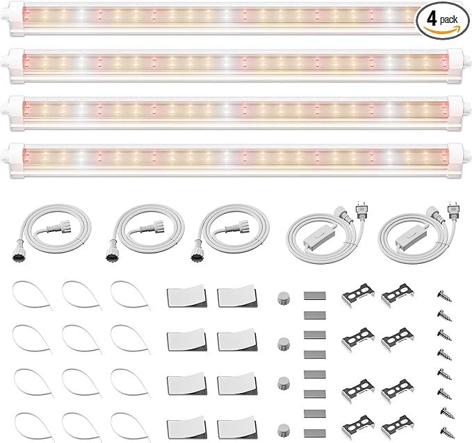 Spider Farmer 1FT LED Grow Lights for Indoor PlantsLight Strips for ShelvesFull Spectrum IP65 Waterproof Supplemental Light Bars for Grow Tent Indoor Greenhouse Plant Seedling Veg Flower4-Pack
