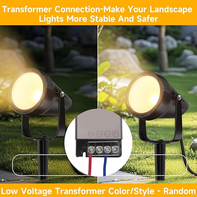 Outdoor Landscape Lighting - 12Pack Outdoor Spot Lights with Connectors &amp Transformer for Yard Plant Lawn Tree Flags House Garden Fence - 7W Warm Yellow 3000K Spotlights with IP65 Waterproof