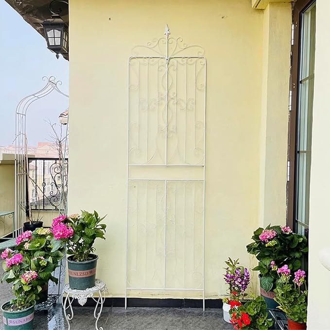 Sungmor 2 Pack Large Garden Trellis for Climbing Plants 92.5 Inch Tall Rustic White Garden Metal Trellis Decorative Trellis for Outdoor Rose Vines Cucumbers Support Greenhouse Flowerbed Backyard