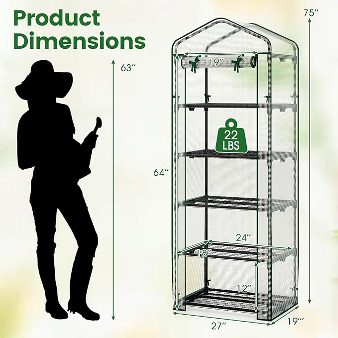 S AFSTAR Portable Greenhouse with Shelves 27 x 19 x 75 Green House with 5 Tiers Mesh Shelves &amp Roll-Up Door Small Greenhouse Mini Growing House Greenhouses for Outdoors Garden Patio Backyard