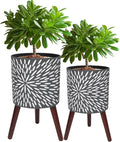 10 &amp 12 Inches Plant Pot with Stand Set of 2 Large Matte Gray Modern Planters for Indoor Outdoor Plants with Drainage Holes Big Flower Pots with Wood Legs