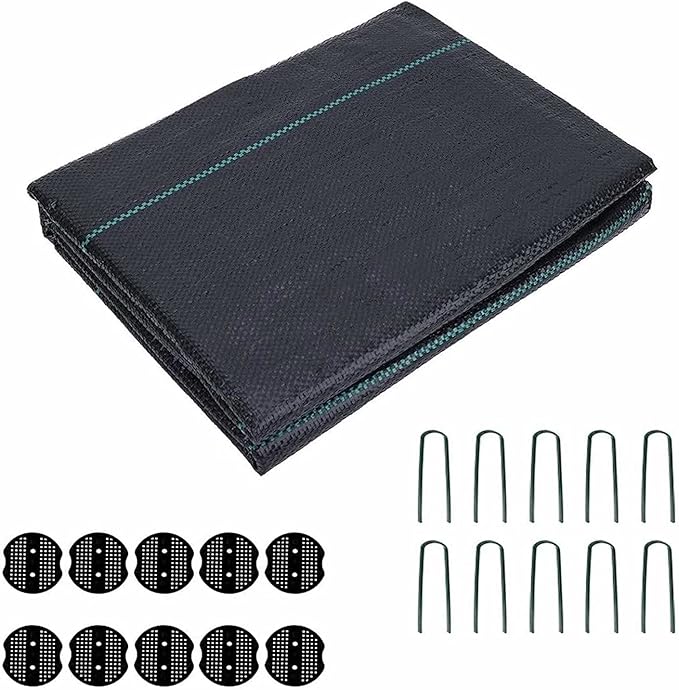 3.175oz 4x20 Feet Weed Barrier Landscape FabricHeavy Duty Weed Barrier Woven Weed Control Fabric Gardening Mat with 20Pcs Garden Sod Staples and Pads for Outdoor Garden Lawn Supplies