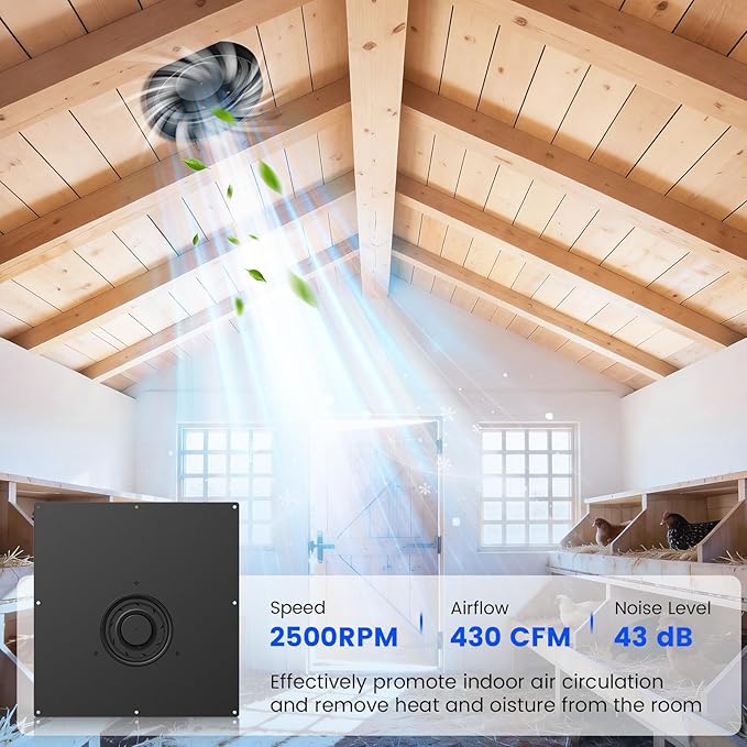 25W Solar Fan for Chicken Coop 430CFM Solar Exhaust Fan with IP67 Waterproof Solar Panel-No Wiring Required Easy Install Greenhouse Fan for Shed AtticBarn Dog House