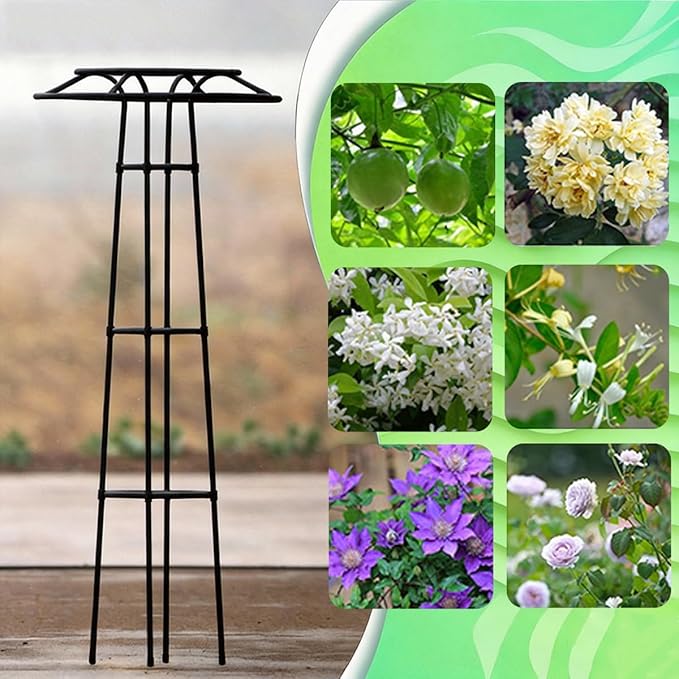 Black Metal Umbrella Garden Trellis 41.3″ 53.1″ 65.0″ Climbing Plant Support Trellise for Indoor Outdoor Flowers Vegetable Fruits Vines(135cm/53.1″)