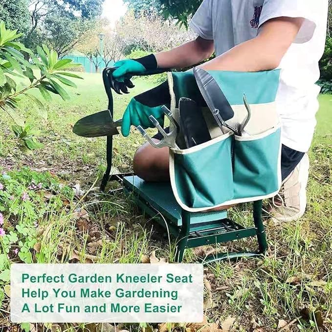 BESTHLS Garden Kneeler and Seat - Heavy Duty Folding Stool with Thick Pad Tool Pouch 330 lbs Capacity - Knee &amp Back Support Perfect for Seniors Women Men