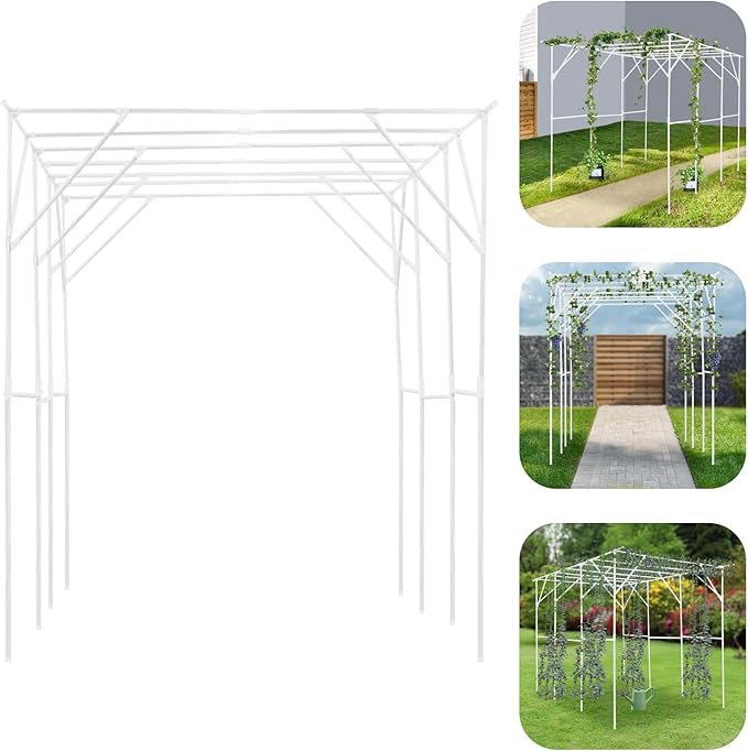 H Tall Grape Vine Trellis Garden Arch Trellis for Climbing Plants Outdoor Metal Walkway Arbor Pergola Support Rack Trellises for Vegetable Fruit Cucumber Pea Bean Vineyard 118x79x90 (White)