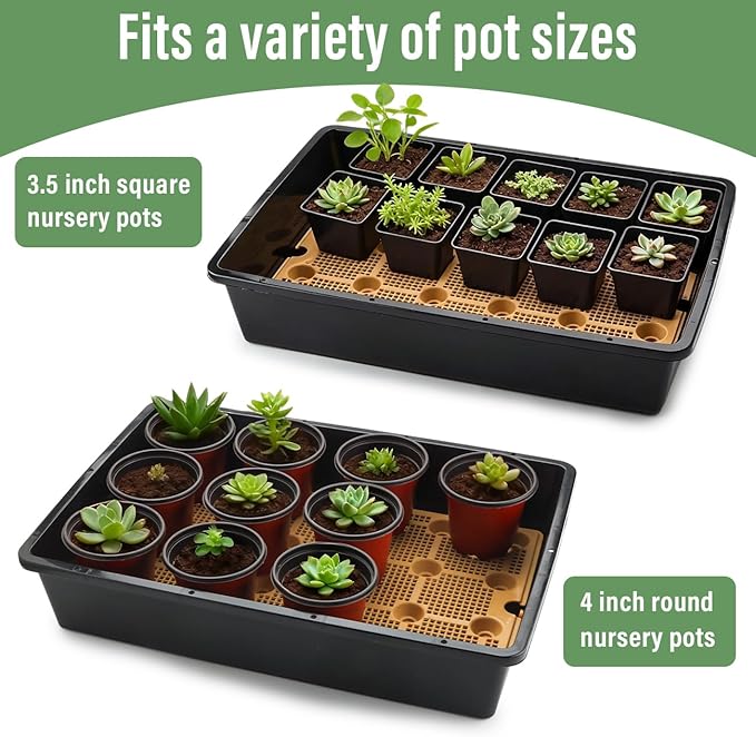 5 Pack Nursery Pots Trays with Removable Mesh Drainage Mat Plastic Seed Starter Trays (17x12x3.5) with Drainage Hole Propagation Kit for Seedlings Microgreens Plant Germination (Black)