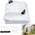 16Mil Clear Greenhouse Tarp Heavy Duty Clear Tarp with Grommets 10x10FT Reinforced Poly Transparent Greenhouse Plastic Cover Waterproof UV Resistant for Gardening Farming Canopy Chicken Coop