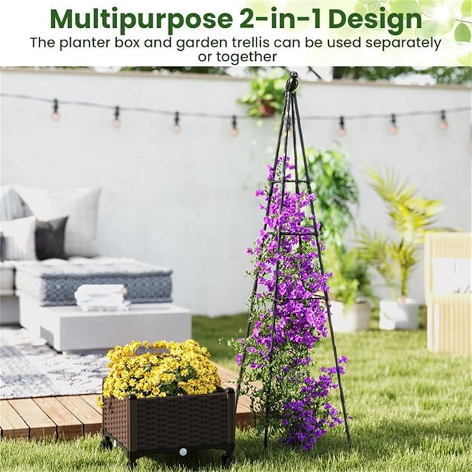 Garden Bed Planter Box with Trellis Tomato Planters for Climbing Plants Vegetable Vine Flowers Outdoor Patio Tomatoes Cage with WheelsPlanter Box with Trellis Easy Assembly &amp Expandable