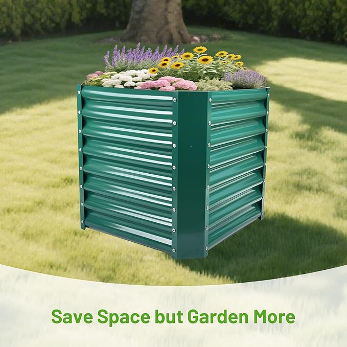 Land Guard 2×2×2 ft Galvanized Raised Garden Bed Kit Galvanized Planter Raised Garden Boxes Outdoor Large Metal Raised Garden Beds for Vegetables Green