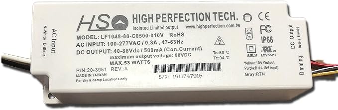 LF1048-88-C0500-010V 500ma 0-10v dimmable 48 watt maximum cULus CE RoHS CE IP66