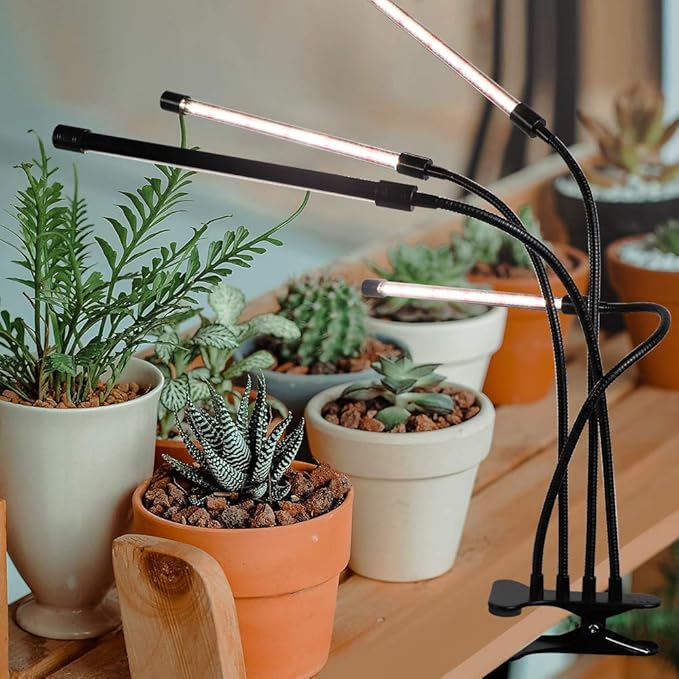 RUNAAJA Long Four-Head Clamps Plant Growth Light Succulent Plant Light LED Ground Insert Plant Light with Auto On/Off Timer 4H/8H/12H/18H Plant Grow Light