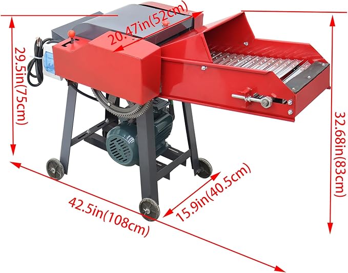 220V 6-Blade Hay Cutter with Conveyor Belt Crop Straw Breaker with Air Switch Grass Crusher Grass Chaff Cutting Machine 500-1000KG/H 3KW