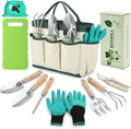 10-Piece Heavy-Duty Gardening Tools Set with Tote Bag - Rust-Proof Aluminum Gardening Hand Tools with Non-Slip Ergonomic Wood Handle - Gardening Supplies Set Ideal Gift for Men &amp Women