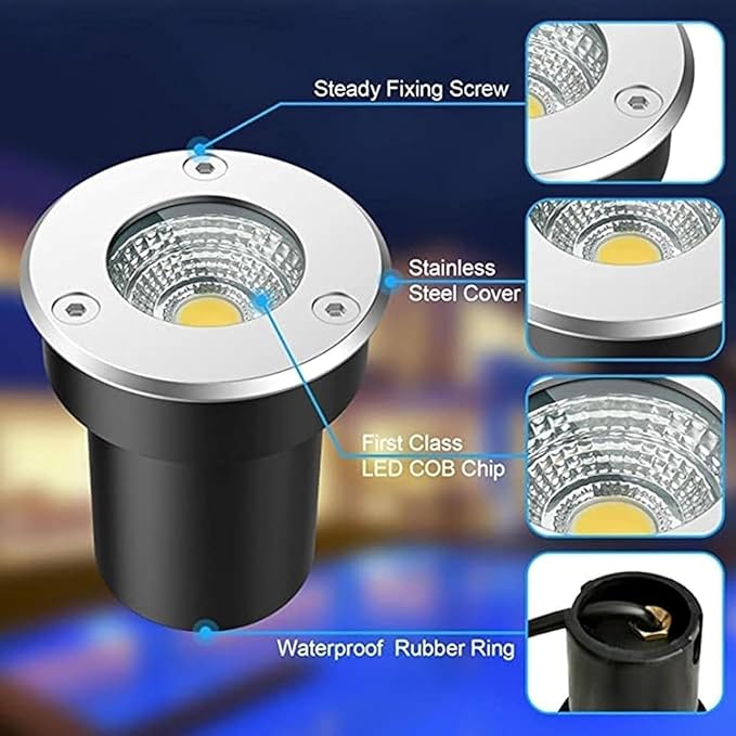 4pcs Outdoor 3W Round Floor Lamp LED Beam Spotlights Underground Well Light COB Mini Landscape Light IP67 Waterproof Landscapes Lighting Flood/Step Garden Light(Red3W(85-265v))
