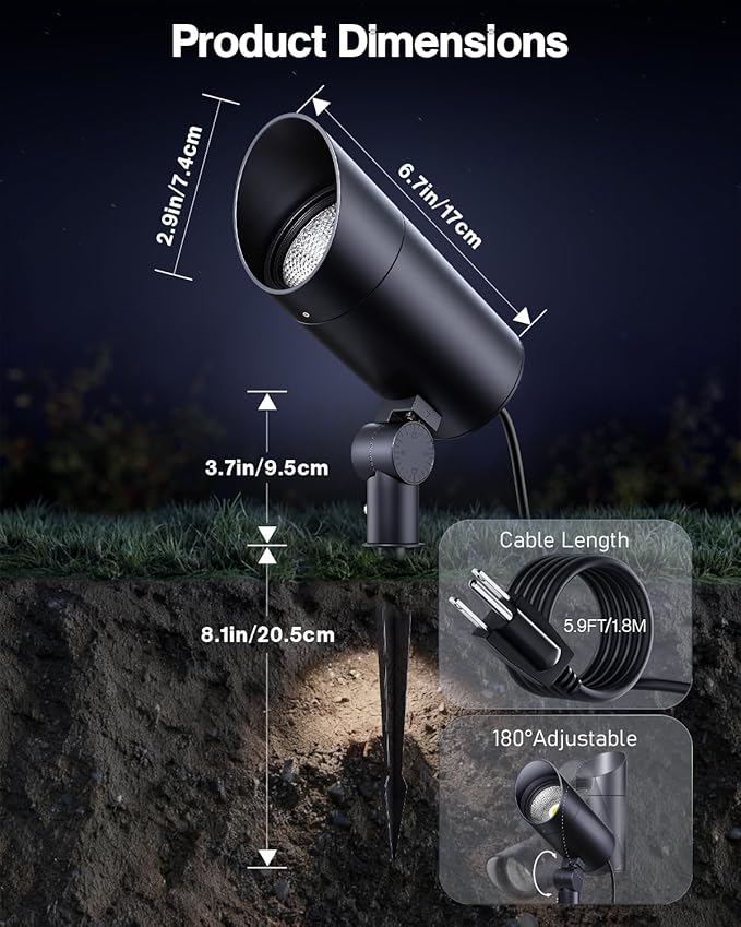 HIBOITEC 1 Pack 30W Outdoor LED Spotlight 120V 3000LM 5000K Spot Lights Waterproof Landscape Lighting for Flag Pole Tree Statue 5.9 FT Cord with Plug