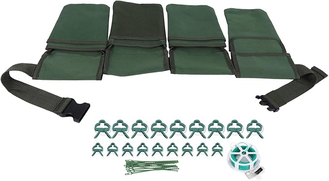 Gardening Tools Set with Green Waist Bag Plant Support Clips and Adjustable Cable Ties Kit