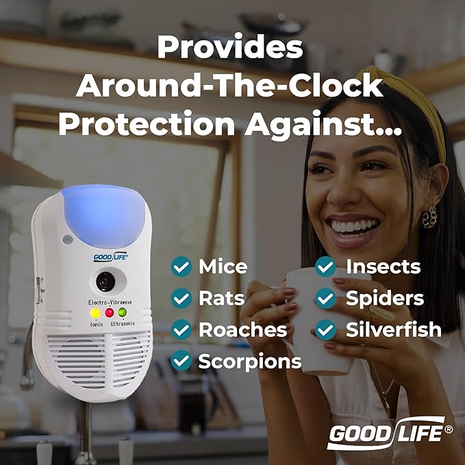 Good Life Inc. Ultimate AT Ultrasonic Pest Repeller - Indoor Rodent and Bug Repellent Plug-in - Effective for Mice Rats Roaches Scorpions Insects - Utilizes Ultrasonic Sounds &amp Air Cleansing