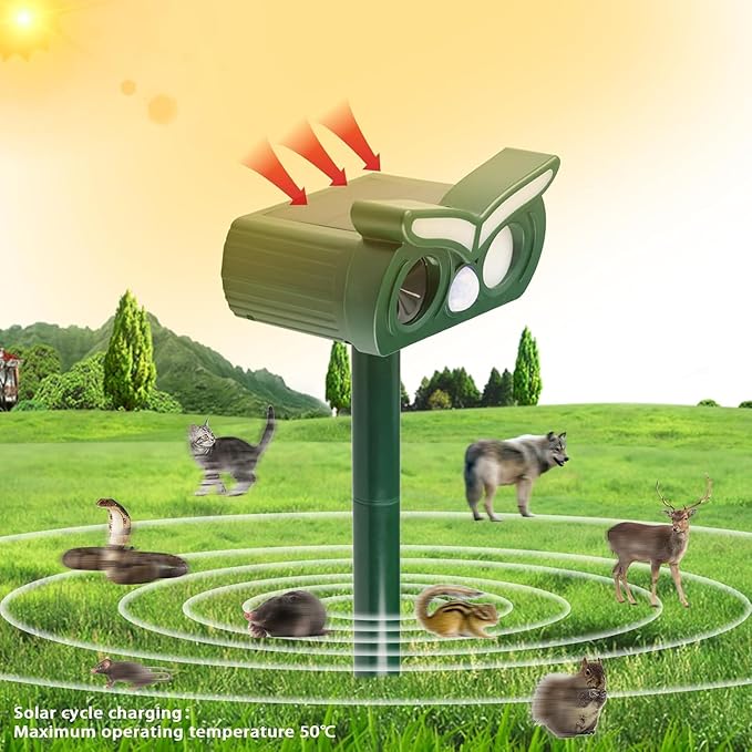 4Pack Cat Repellent OutdoorSolar Ultrasonic Animal Repellent Outdoor Deer Repellent Devices with Motion Detection&ampFlash Light Squirrel Rabbit Dog DeterrentKeep Rodent Chipmunk Raccoon Away for Y