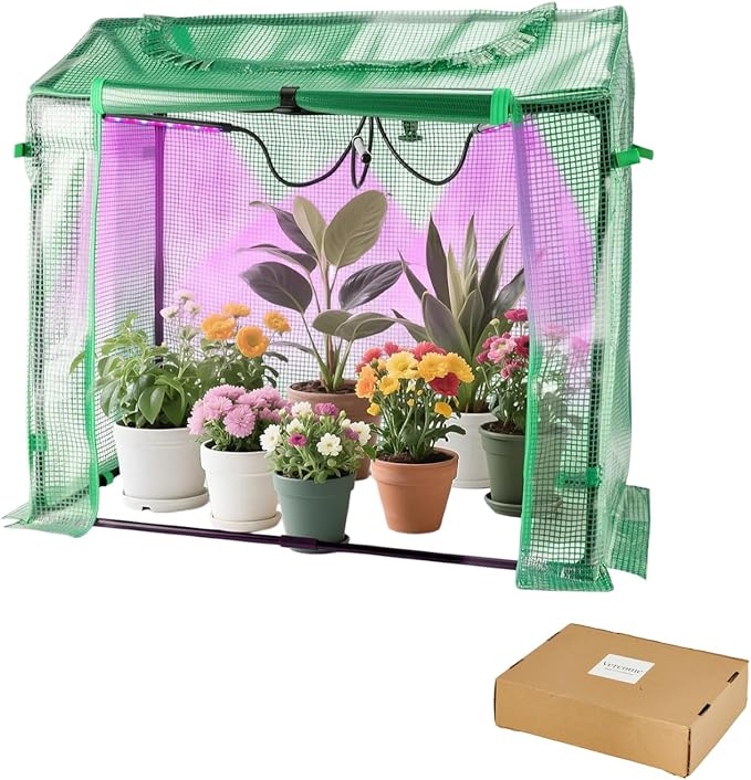 Mini Greenhouse with LED Grow Light &amp Timer 36×20×33 Portable PE Plant Tent for Indoor Seed Starting Balcony Garage &amp Small Space Gardening
