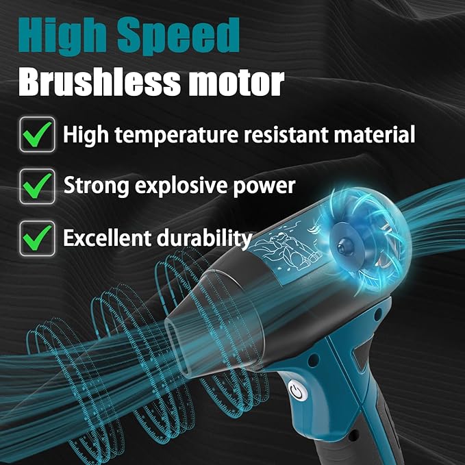 Jet Fan Mini Blower Compatible with Makita 18v Battery130000 RPM Cordless Air Duster with 4-Speed Control for Car Dust CleaningBBQ Leaf Cleaning Sofa's Pet Hair Cleaning（Battery not Included）