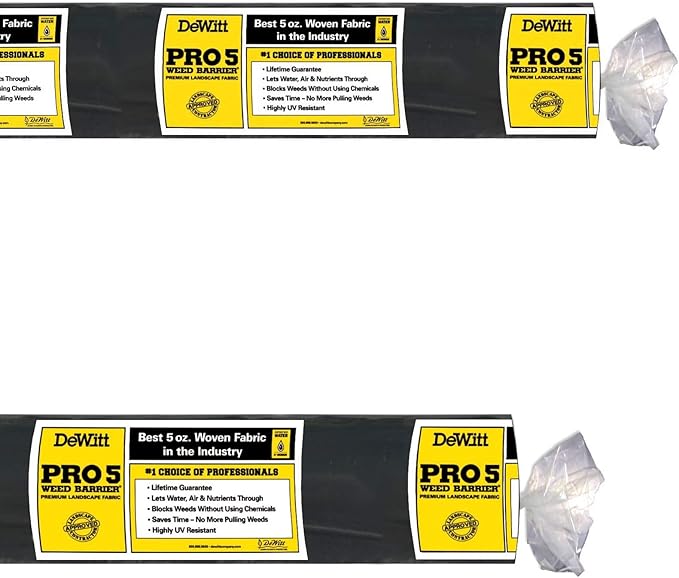 Dewitt Pro-5 Weed Barrier Fabric 5 oz 4x250 &amp 5x250 Feet – Heavy-Duty Woven Landscape Ground Cover Mat for Raised Garden Bed Greenhouse Gardening Outdoor Landscaping and Commercial Planting