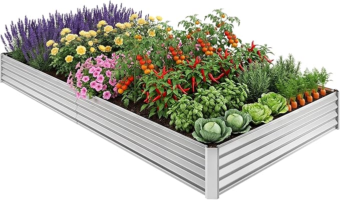 TOMNK Galvanized Raised Garden BedOutdoor Planter Box Metal Patio Kit Planting Bed for Vegetables Flowers HerbSilver8 * 4 * 1 FT