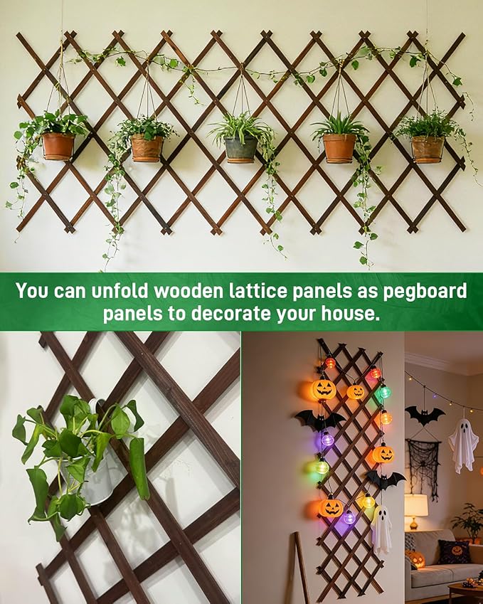 2Pack 47.2Inch Wooden Lattice Wall-Expandable Plant Garden Trellis for Climbing Plants Outdoor