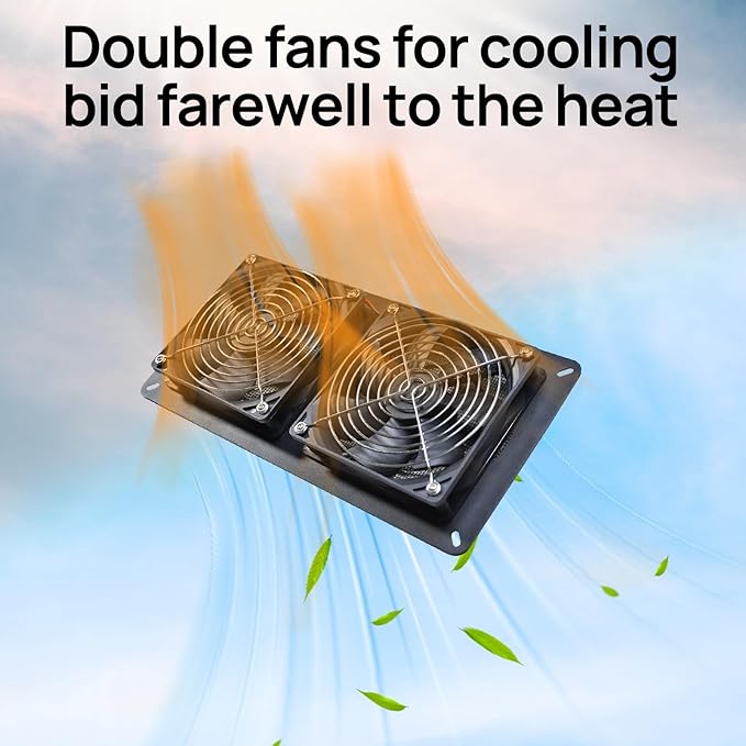 DC HOUSE 20W Solar Fan Powered Exhaust Fan for Chicken Coops Greenhouses Sheds Pet Houses and Windows - Waterproof and Plug Play Easy Connector Max Applicable Space 880ft3 (25 m3)
