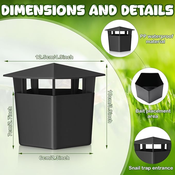 10 Pack Slug Snail Traps for Garden Reusable Beer Bait Snail Catchers with Pentagonal Lid Plastic Slug Houses for Outdoor Garden Vegetable Beds Farm(Black)